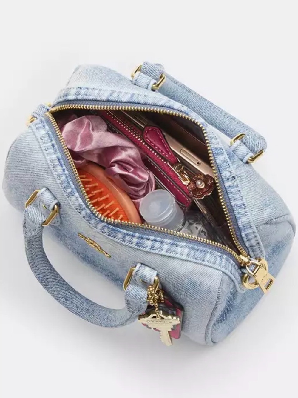 Authentic Coach Loved Denim Mini Rowan Crossbody Bag In Loved Denim w/charms - Picture 4 of 7